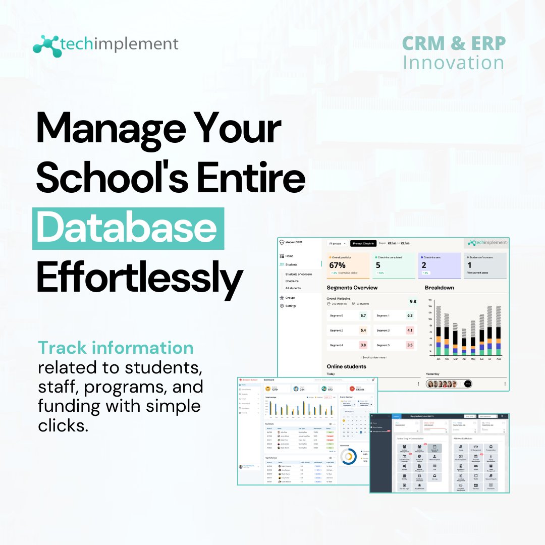 TechImplement's tweet image. Take the hassle out of school management! With our intuitive database solution, keep track of all essential information effortlessly. From students and staff to programs and funding, everything is just a click away.
#SchoolManagement #EduTech #TechImplement