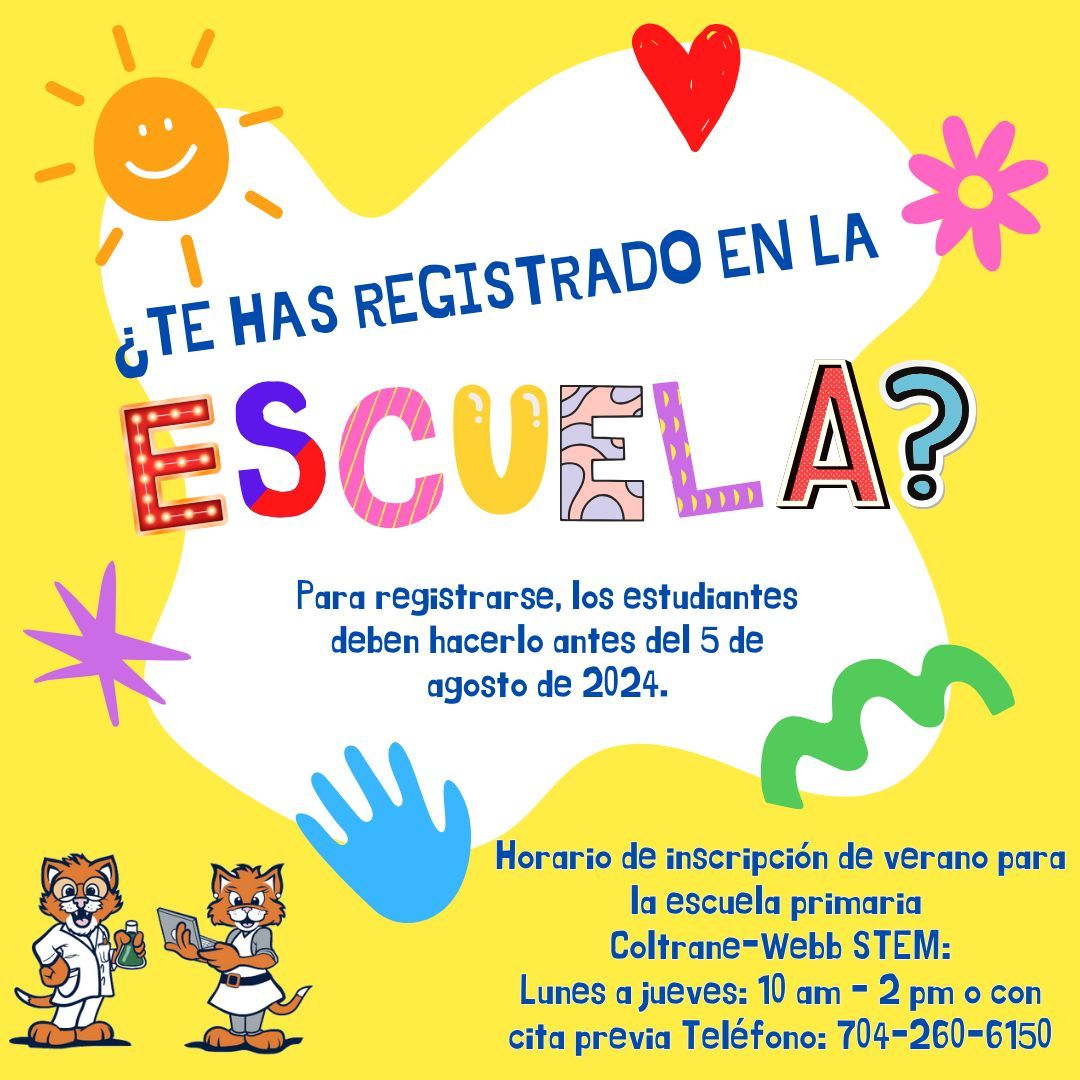 Registration is underway! Spread the word to friends/neighbors in the Coltrane-Webb STEM ES attendance zone to encourage them to enroll their students that will be age 5 by 8/31/24 via the Cabarrus County Online Registration link (buff.ly/3VoDqnA).