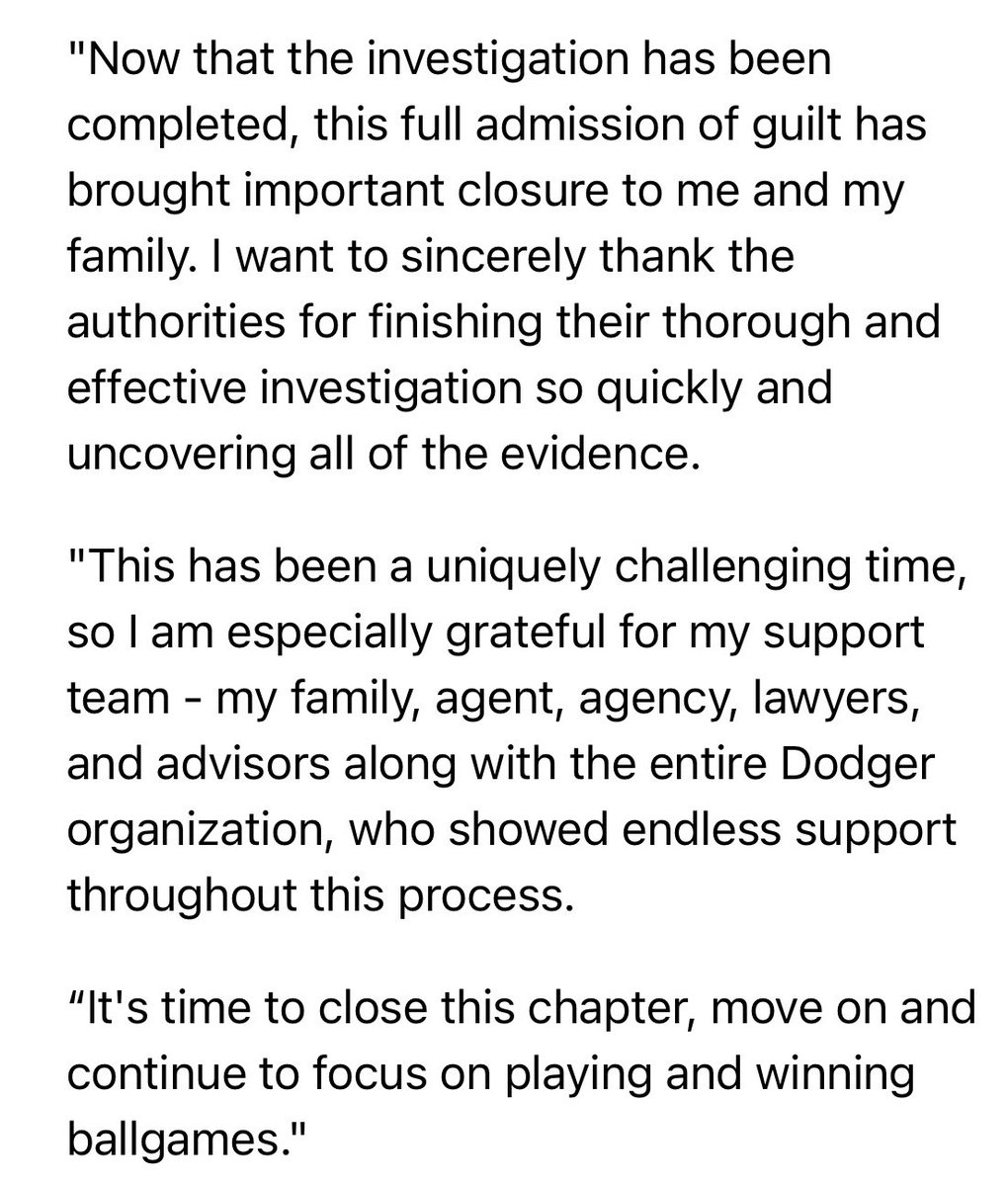 A statement from Shohei Ohtani, through a spokesperson …