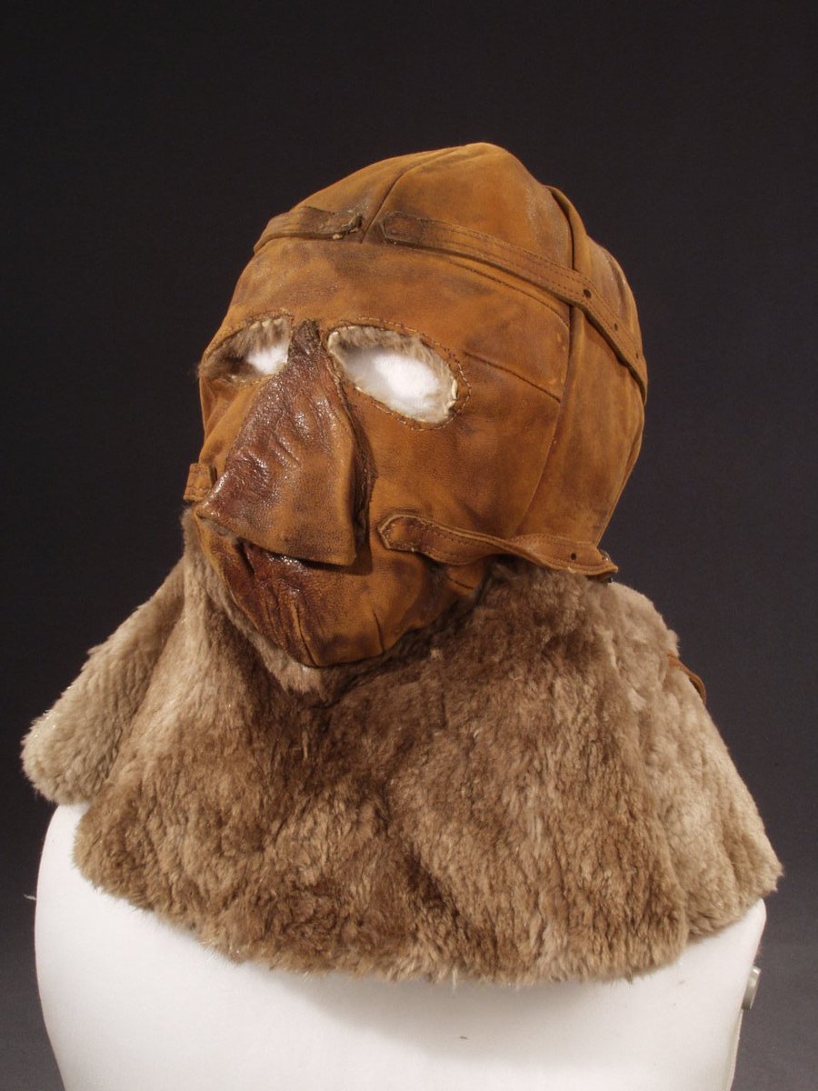 #OTD in 1930, Lt. Apollo Soucek flew an open cockpit Wright Apache fighter to a world record altitude of over 43 thousand feet. He wore this fur helmet to keep warm during the flight.