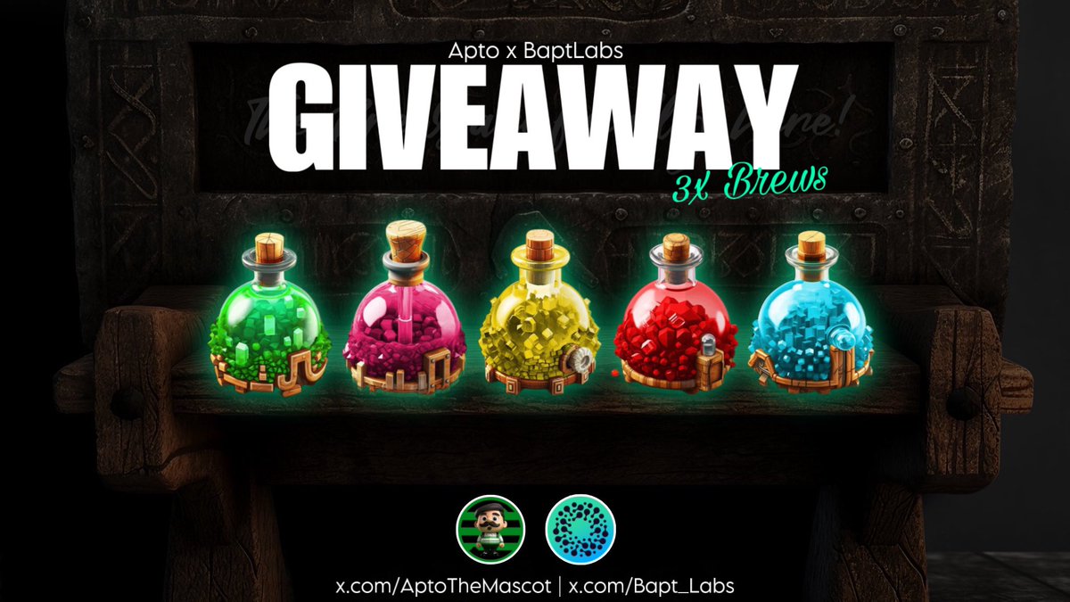 $APTO THE MASCOT (@aptothemascot) on Twitter photo Wooh! Apto & BaptLabs are giving away 3 Brews NFTs! 🎉
The brews minted out in a blink & floor prices soared high. With the sorcerers coming, you’re going to want these! 🚀
1️⃣ RT this post
2️⃣ Comment your $APT wallet below
3️⃣ Follow <a href="/Aptothemascot/">$APTO THE MASCOT</a>, @BAPT_Labs & <a href="/WolvesOfAptos/">Wolves of Aptos 🐺</a> Wooh! Apto & BaptLabs are giving away 3 Brews NFTs! 🎉
The brews minted out in a blink & floor prices soared high. With the sorcerers coming, you’re going to want these! 🚀
1️⃣ RT this post
2️⃣ Comment your $APT wallet below
3️⃣ Follow <a href="/Aptothemascot/">$APTO THE MASCOT</a>, @BAPT_Labs & <a href="/WolvesOfAptos/">Wolves of Aptos 🐺</a>