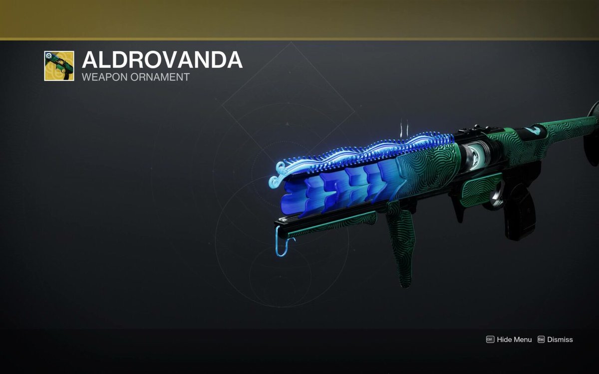 New Exotic Ornaments | #Destiny2 

Ace of Spades – Fifty-Third
Rat King – Opalized Nobility
Tesselation – Penrose Gilt
Witherhoard – Aldrovanda