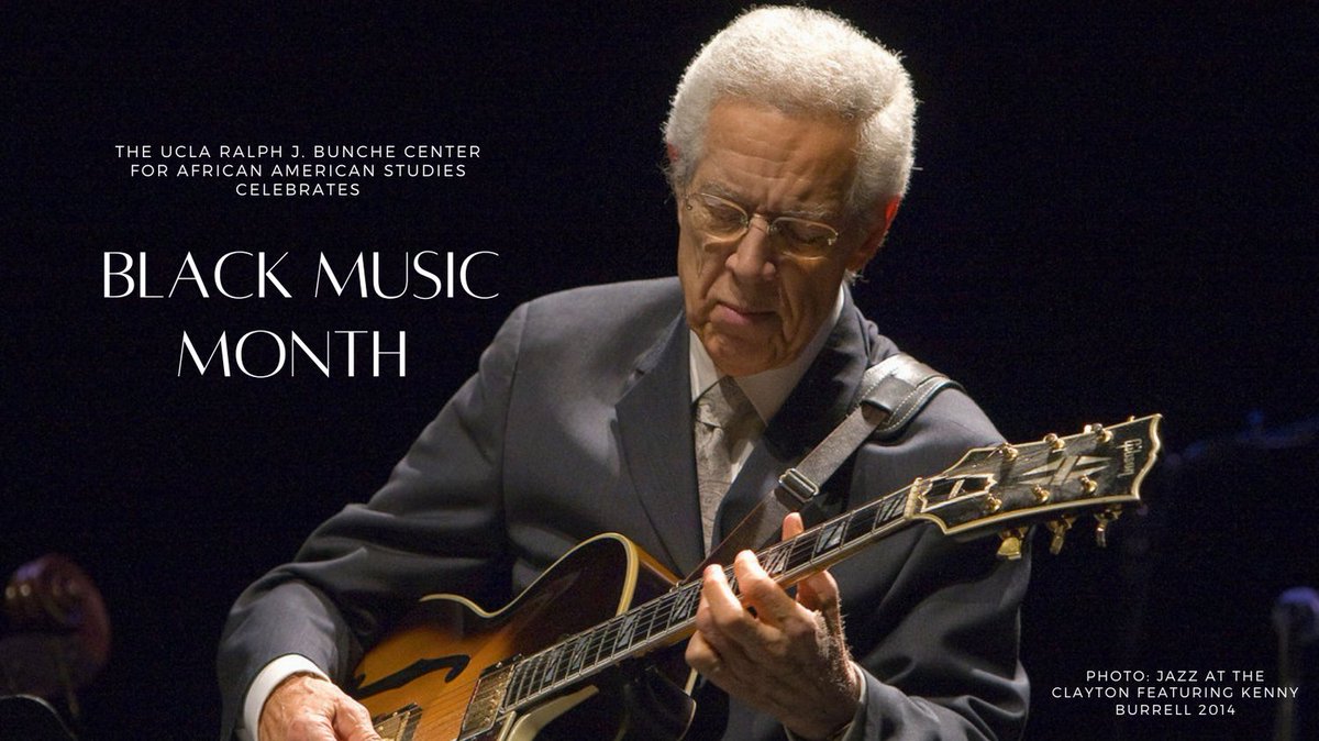 The UCLA Bunche Center invites you to celebrate the rich culture of Black Music Month. This image captures Kenny Burrell, a Professor and Director of Jazz Studies at UCLA and the UCLA Bunche Center affiliated faculty member. 
#BlackMusicMonth #UCLA #UCLABuncheCenter