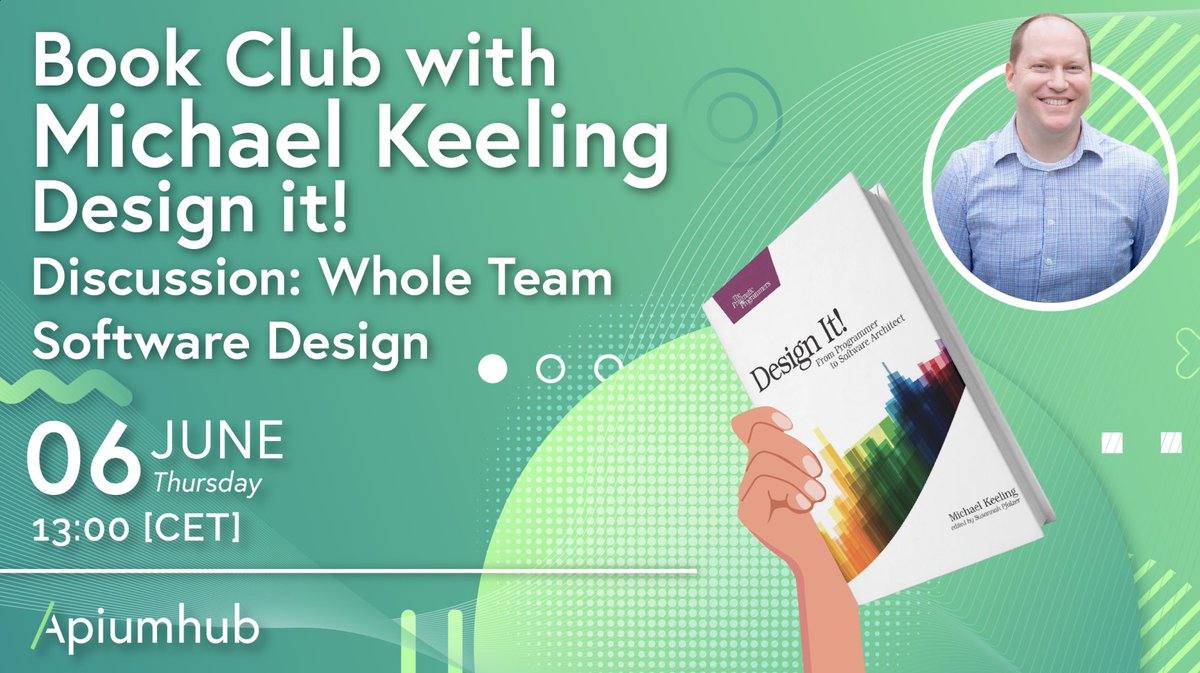 Apiumhub (@apium_hub) on Twitter photo THIS WEEK! 📣 We're thrilled to announce that <a href="/michaelkeeling/">Michael Keeling</a>, software engineer at Kiavi and author of "Design It!: From Programmer to Software Architect," will be joining us for our book club session this Thursday, June 6th. Save your spot! ow.ly/xLg250S8oWG THIS WEEK! 📣 We're thrilled to announce that <a href="/michaelkeeling/">Michael Keeling</a>, software engineer at Kiavi and author of "Design It!: From Programmer to Software Architect," will be joining us for our book club session this Thursday, June 6th. Save your spot! ow.ly/xLg250S8oWG