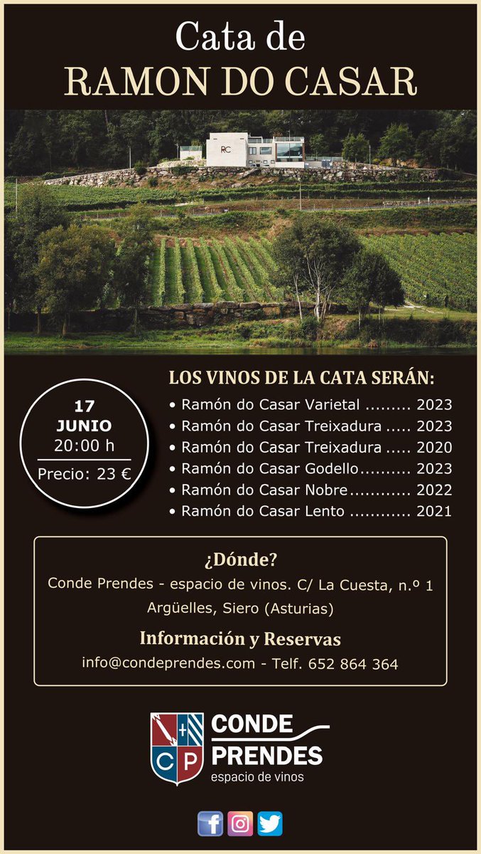 Próxima cata en Conde Prendes de los vinos de Ramon do Casar de la D. O. Ribeiro