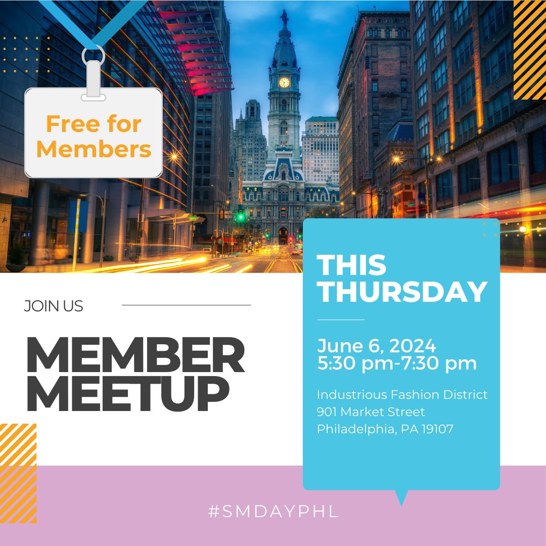 Social Media Day PHL (@smdayphl) on Twitter photo Don’t Miss Out! 📣 Sign up for our Member Meetup networking event Thursday at <a href="/IndustriousHQ/">Industrious</a>’s Fashion District Location!
Come together for networking, food, & drinks with a preview of our Conference with the opportunity to register onsite! bit.ly/4dYxskL #SMDayPHL Don’t Miss Out! 📣 Sign up for our Member Meetup networking event Thursday at <a href="/IndustriousHQ/">Industrious</a>’s Fashion District Location!
Come together for networking, food, & drinks with a preview of our Conference with the opportunity to register onsite! bit.ly/4dYxskL #SMDayPHL