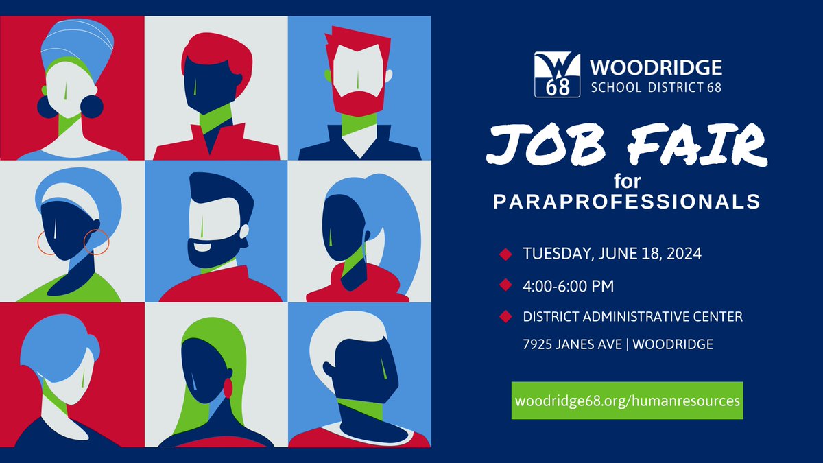 Looking for a job? Want to make a difference in the community by contributing to student growth &amp; development? Stop by the district office (7925 Janes Ave) on Tues 6/18 between 4-6pm and find out what it means to be a part of the <a href="/Woodridge68/">Woodridge Dist 68</a> team! #Work4Woodridge68 🤝