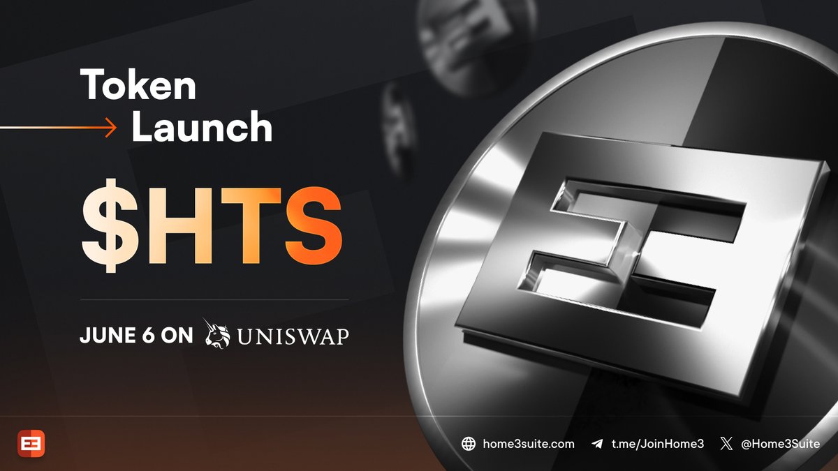 HOME3 utility token $HTS launching in 2 days - June 6th (Thursday) on Uniswap.

Merging the power of blockchain with property investments for a seamless experience.

Telegram community: t.me/JoinHOME3
Telegram announcements: t.me/HOME3News

#RWA #ETH #Uniswap