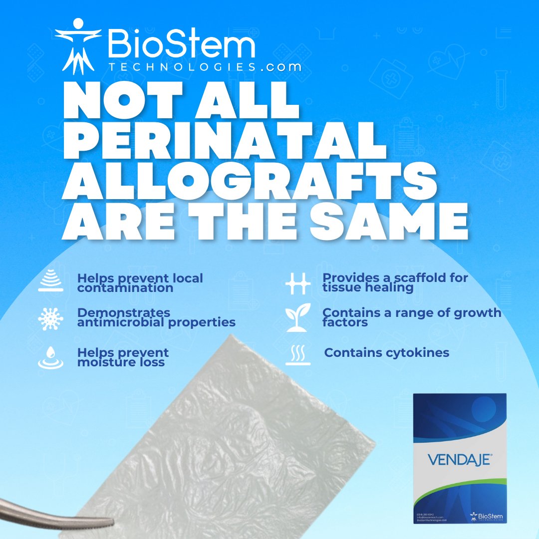 BSEM_Tech's tweet photo. Why is VENDAJE® improving wound closure and producing better patient outcomes?  It comes down to our proprietary 6-step BioREtain® process that preserves the integrity of amniotic tissue.  https://t.co/vbD3CXA2LQ #BioREtain #VENDAJE $BSEM https://t.co/IZLjr0bWQo