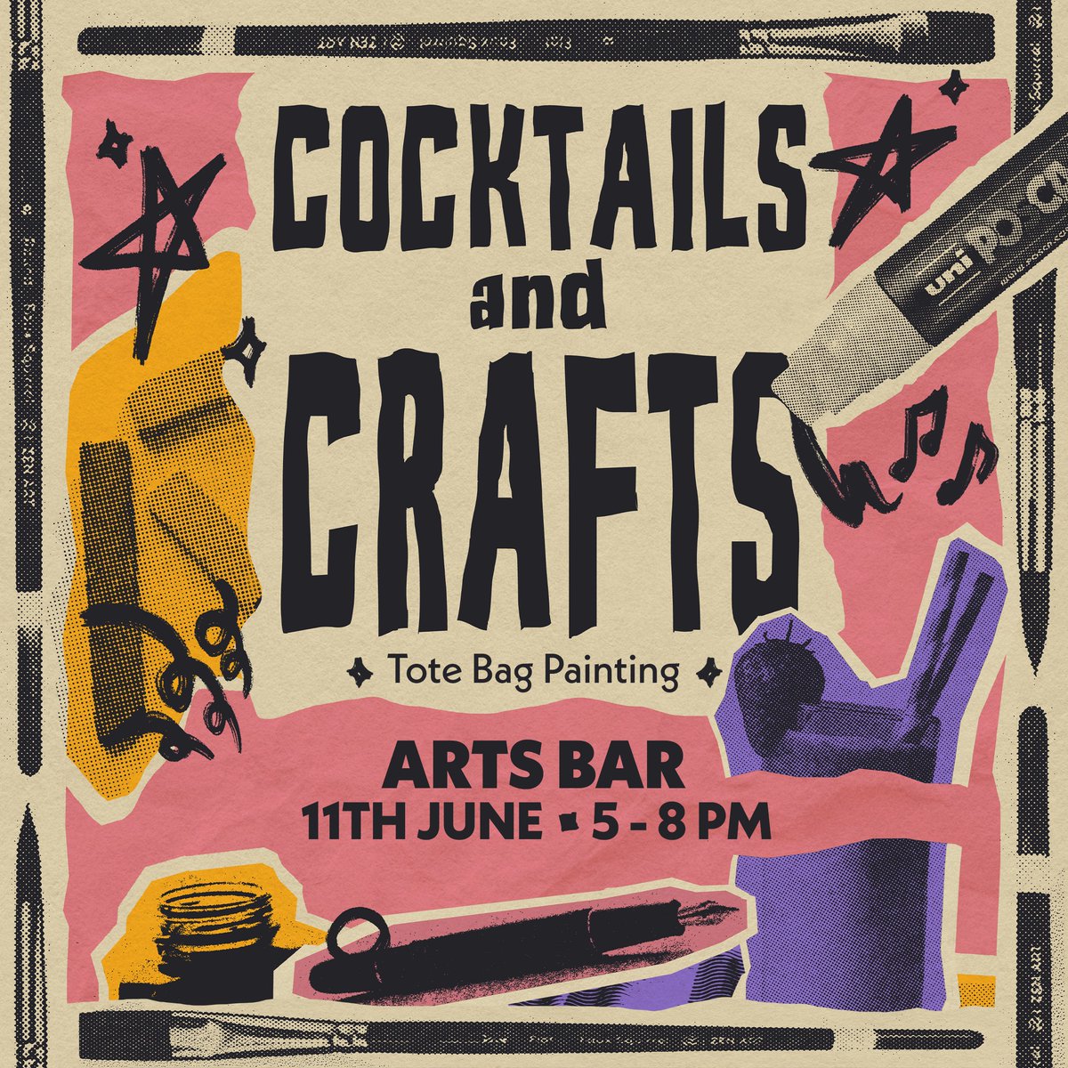 Cocktails &amp; Crafts ✨ Tote Bag Painting

🍸 11th June / 5 - 8 PM / Arts Bar