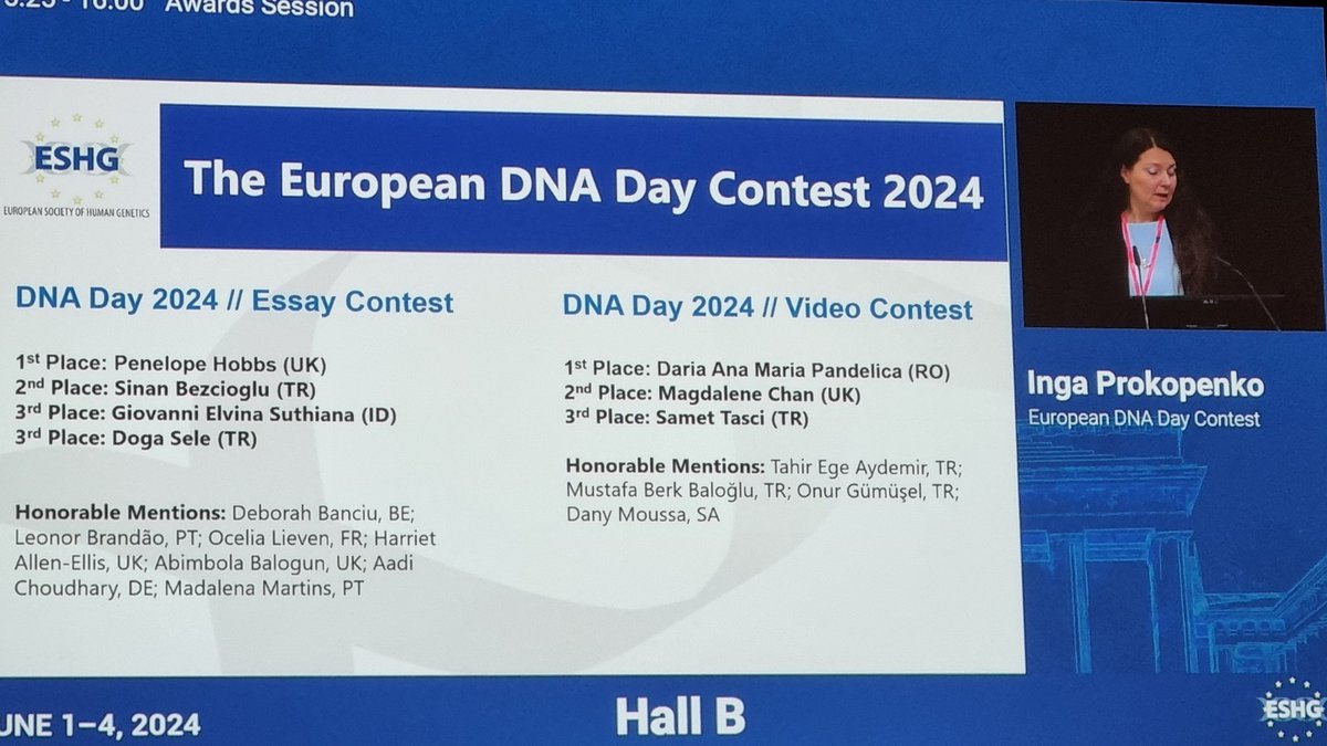 Really proud to announce a honorable mention at DNA day ESHG contest for Deborah Banciu, Sasha Lasker, Noa Schröder and Lou-Anne Walravens. Congratulation to them and their teacher, Vincent Arnaud, from College Cardinal Mercier!