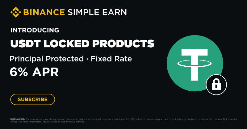 binance's tweet photo. Introducing $USDT Locked Products on #Binance Simple Earn!

Secure your deposits with $USDT on our Locked Products and enjoy a fixed 6% APR. 

Discover the details ⤵️
