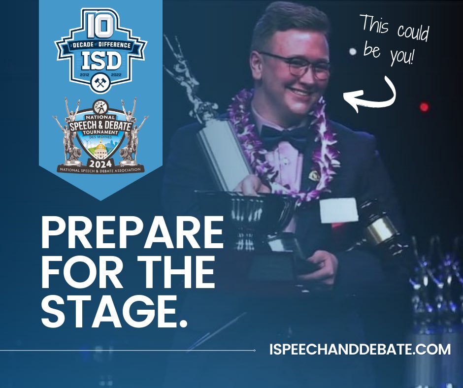 It’s #Nats24 season and we are so proud to be the official <a href="/speechanddebate/">National Speech & Debate Association</a> sponsor for the tournament livestream 🎥 There’s still time to prepare for the stage with <a href="/ParkerDeDeker/">Parker De Dekér</a> this summer - sign-up for ISD 2024 now at ispeechanddebate.com!