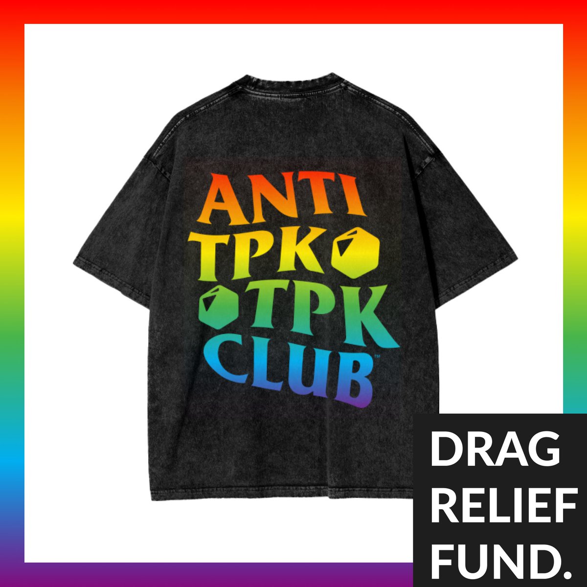 Get our limited edition "Anti TPK Club" Pride shirt &amp; support a great cause! 🌈 Only 50 available. We’re donating 10% of all sales to the ACLA Drag Relief Fund. Grab yours before they're gone forever!

🛒 antitpkclub.etsy.com

#PrideMonth #TTRPG #LGBTQ #ttrpgcommunity  #ACLA