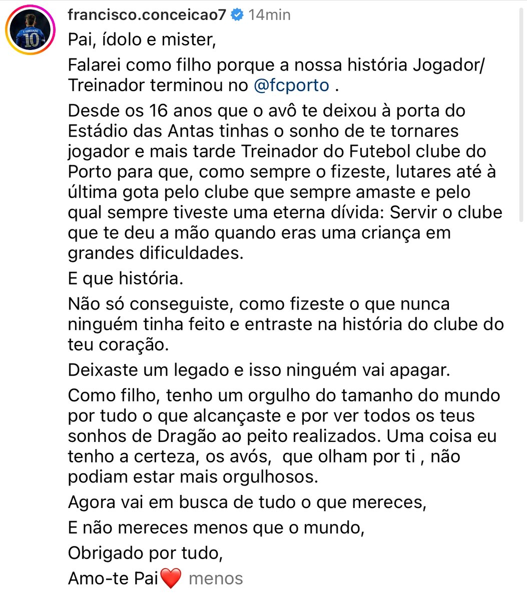 B24PT's tweet photo. Francisco Conceição deixou uma mensagem emocionante ao pai. https://t.co/OuMHb2j66m