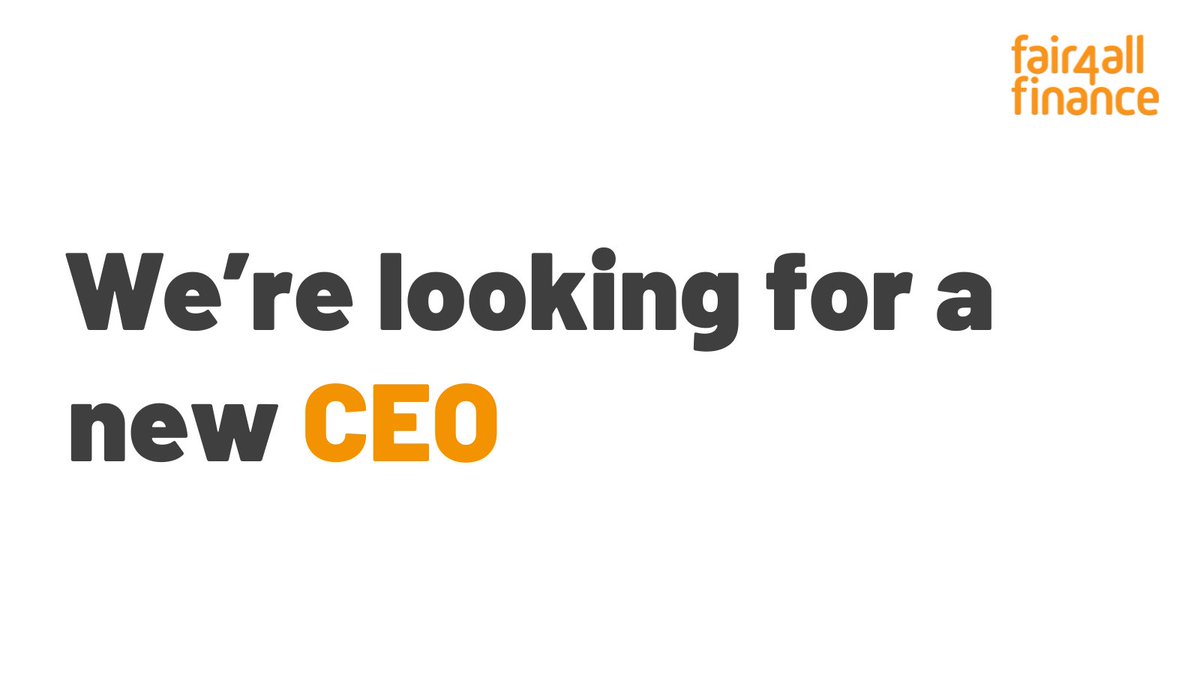 We're looking for a new CEO to succeed the brilliant <a href="/romanovsun/">Sacha Romanovitch</a>. Are you the right person to lead <a href="/Fair4AllFinance/">Fair4All Finance</a> as we enter our next phase of our work to scale and embed much of what we've learned about #financialinclusion so far?

fair4allfinance.org.uk/join-the-team/