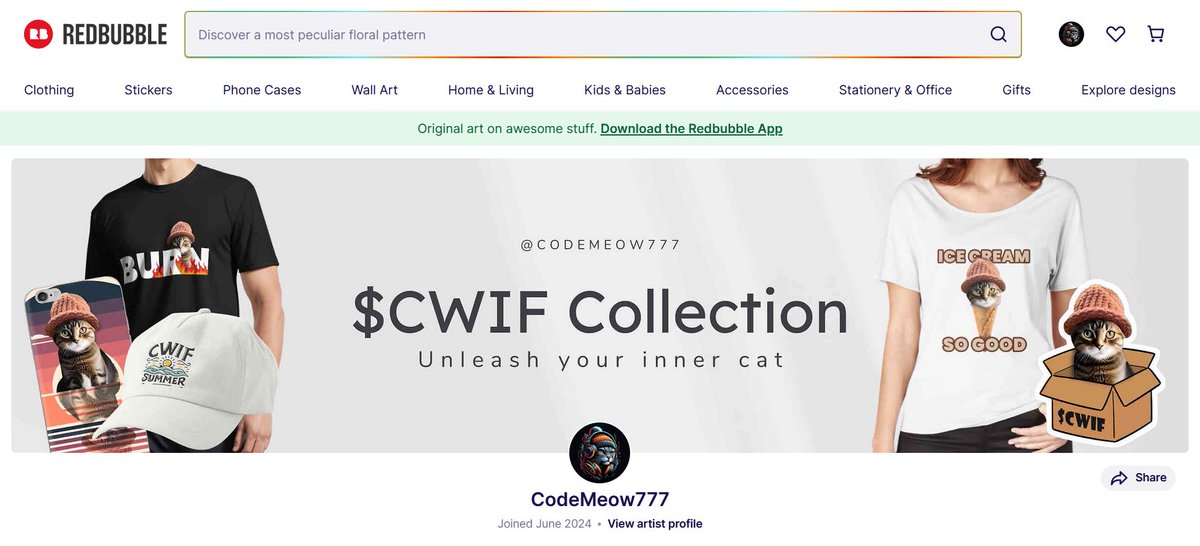 CodeMeow777's tweet image. Do you want some $CWIF Merch? 😸👇

redbubble.com/people/CodeMeo…

#CWIFMerch #CWIFCentral #cwif #catwifhat #wif #dogwifhat #Solana #Cats #CatsOfTwitter