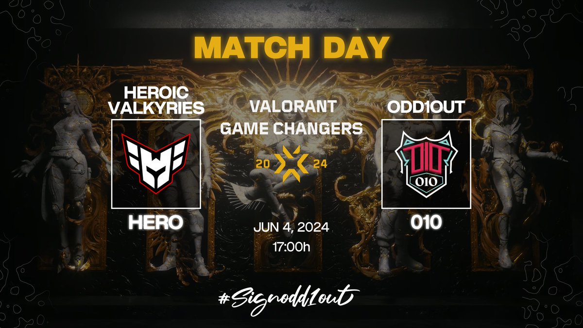 O1O (@odd1out_) on Twitter photo 🔹MATCH DAY🔹
#VCTGameChangers Stage 2 Week 2 Day 4
🕔5PM CEST
🆚<a href="/heroicvalorant/">HEROIC VALORANT</a>
📺twitch.tv/dive_gg
GLHF!🤩
#SignOdd1Out 🔹MATCH DAY🔹
#VCTGameChangers Stage 2 Week 2 Day 4
🕔5PM CEST
🆚<a href="/heroicvalorant/">HEROIC VALORANT</a>
📺twitch.tv/dive_gg
GLHF!🤩
#SignOdd1Out