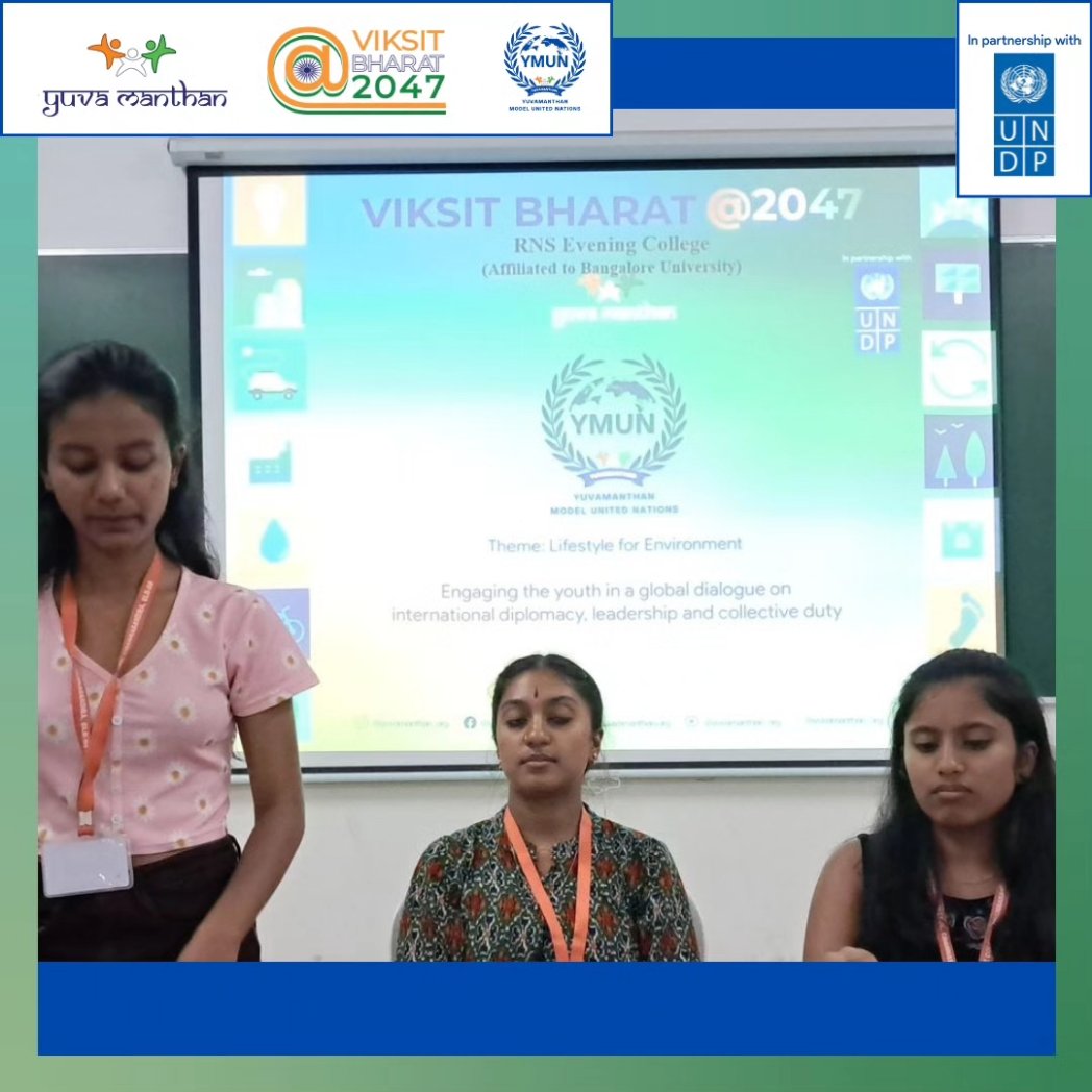 Yuvamanthan_org's tweet photo. RNS Evening College proudly hosts Yuvamanthan MUN with @UNDP_India, fostering discussions on sustainable lifestyles for the environment. Join us in embracing eco-friendly practices to a Viksit Bharat@2047 as envisioned by our Prime Minister @narendramodi. #ViksitBharat2047 #YMUN" https://t.co/Wkt2UJLO9H