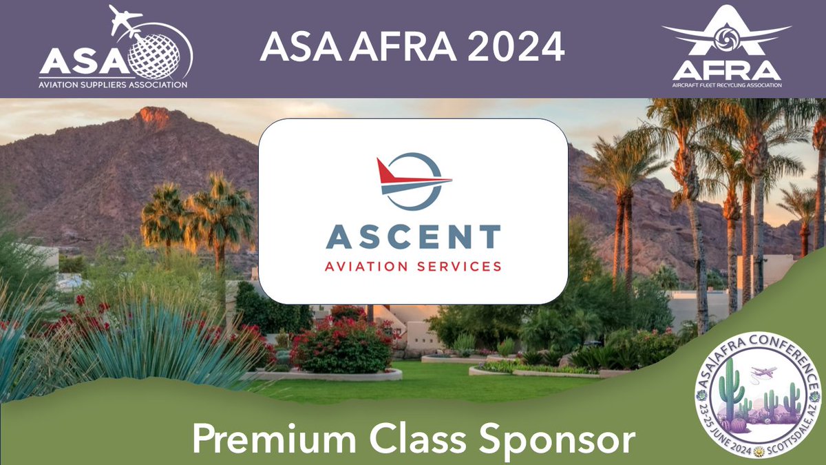 🌟 Big thanks to Ascent Aviation Services for being one of our premium sponsors of #ASAAFRA2024! Your support is taking us to new heights. 🛫

#ASA100 #145RepairStation #AFRAAccredited #AFRAMember #AviationLeaders