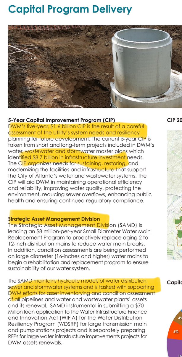 heflinhollis's tweet photo. According to most recent annual report (2022), DWM has Strategic Asset Mgmt Division assessing and inventorying needed investments with a 5 year Capital Improvement Program. On paper, this is great! However, proper planning can’t solve *what appears* to be  $7 B funding gap. https://t.co/Yiw4DxNxmN