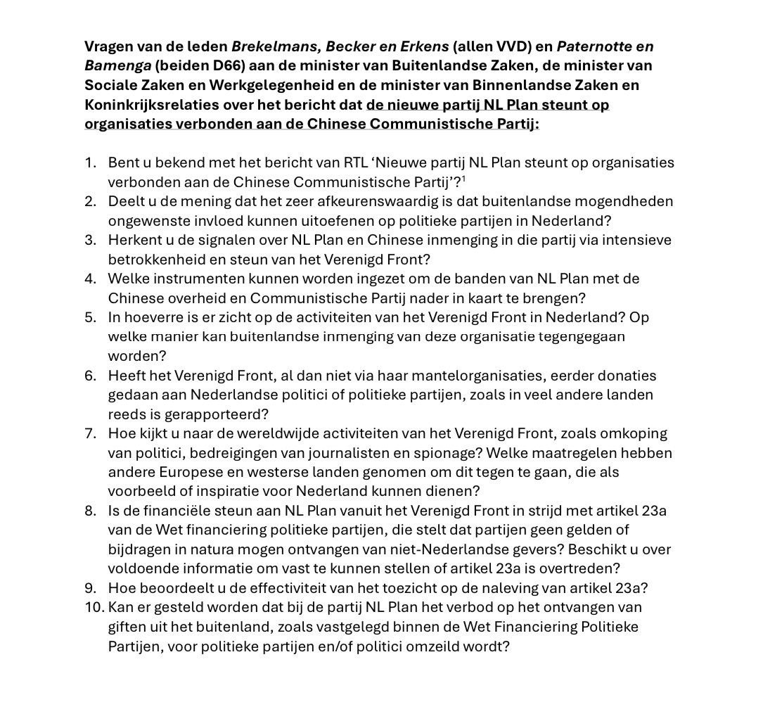 rubenbrekelmans's tweet photo. De lange arm van #China moet uit onze democratie blijven!

De berichten over nauwe banden tussen de partij NL Plan en de Chinese Communistische Partij zijn dan ook zeer zorgelijk.

Daarom kritische vragen met collega’s @bentebecker, @SilvioErkens, @jpaternotte en @MpanzuBamenga👇 https://t.co/EZnsAEkePW