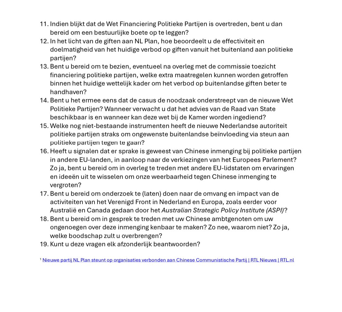 rubenbrekelmans's tweet photo. De lange arm van #China moet uit onze democratie blijven!

De berichten over nauwe banden tussen de partij NL Plan en de Chinese Communistische Partij zijn dan ook zeer zorgelijk.

Daarom kritische vragen met collega’s @bentebecker, @SilvioErkens, @jpaternotte en @MpanzuBamenga👇 https://t.co/EZnsAEkePW