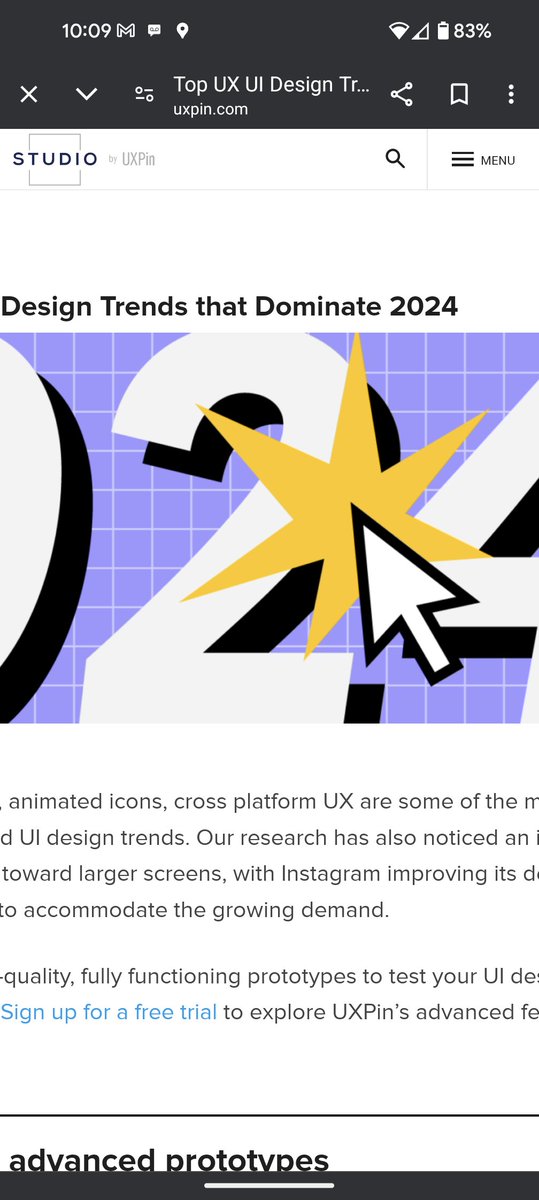 HFLyman's tweet photo. @uxpin I guess responsive design for mobile is not on that list of UX/UI design trends this year. Lol https://t.co/C3kyJqqejA
