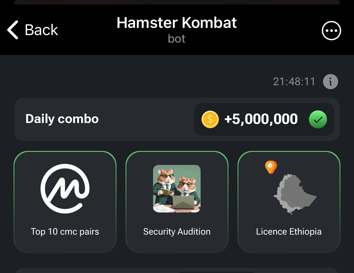 Mat52384329's tweet photo. hamster kombat daily combo done！👀 https://t.co/qBF3baWtfT