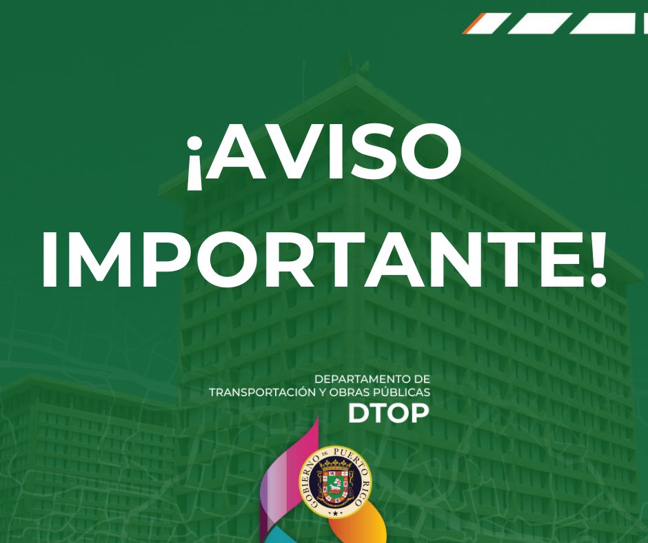 DTOP's tweet photo. [Aviso Importante] Las oficinas en el Centro Gubernamental Roberto Sánchez Vilella (Minillas) permanecerán cerradas por falta de servicios esenciales hoy martes, 4 de junio. Personas con citas serán contactadas por personal de #TurnosPR para brindarle una nueva cita. https://t.co/hayOmXUjzO