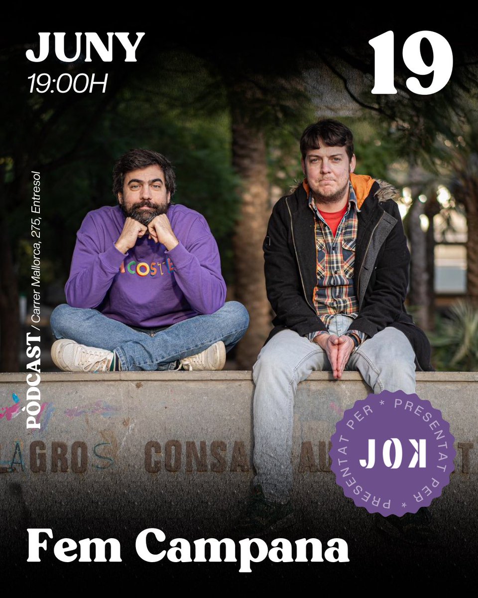 JOK (@jokbarcelona) on Twitter photo Avui dimarts a les 19:00h a la cocteleria del <a href="/jokbarcelona/">JOK</a>, el Xavi Daura i l’Esteban Navarro de <a href="/vengamonjas/">Venga Monjas</a> conversaran amb el <a href="/xavieraldekoa/">Xavier Aldekoa</a> i la Virginie de tot menys de comèdia. Entrada gratuïta fins a assolir l’aforament màxim. #FemCampana Avui dimarts a les 19:00h a la cocteleria del <a href="/jokbarcelona/">JOK</a>, el Xavi Daura i l’Esteban Navarro de <a href="/vengamonjas/">Venga Monjas</a> conversaran amb el <a href="/xavieraldekoa/">Xavier Aldekoa</a> i la Virginie de tot menys de comèdia. Entrada gratuïta fins a assolir l’aforament màxim. #FemCampana