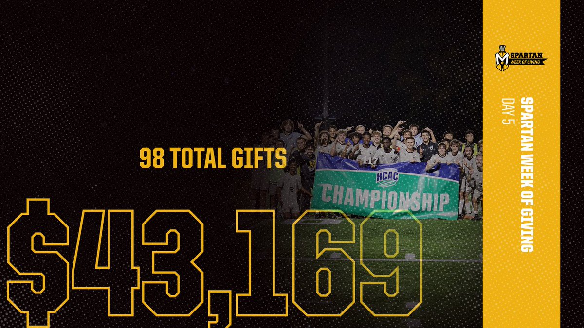 Onto Day 5! We're up to 98 donations and $43,169 in the Spartan Week of Giving! Every little bit helps, please consider giving a gift to help build championship programs and to enhance the student-athlete experience at Manchester University! #SWOG 

tinyurl.com/m98hdmku
