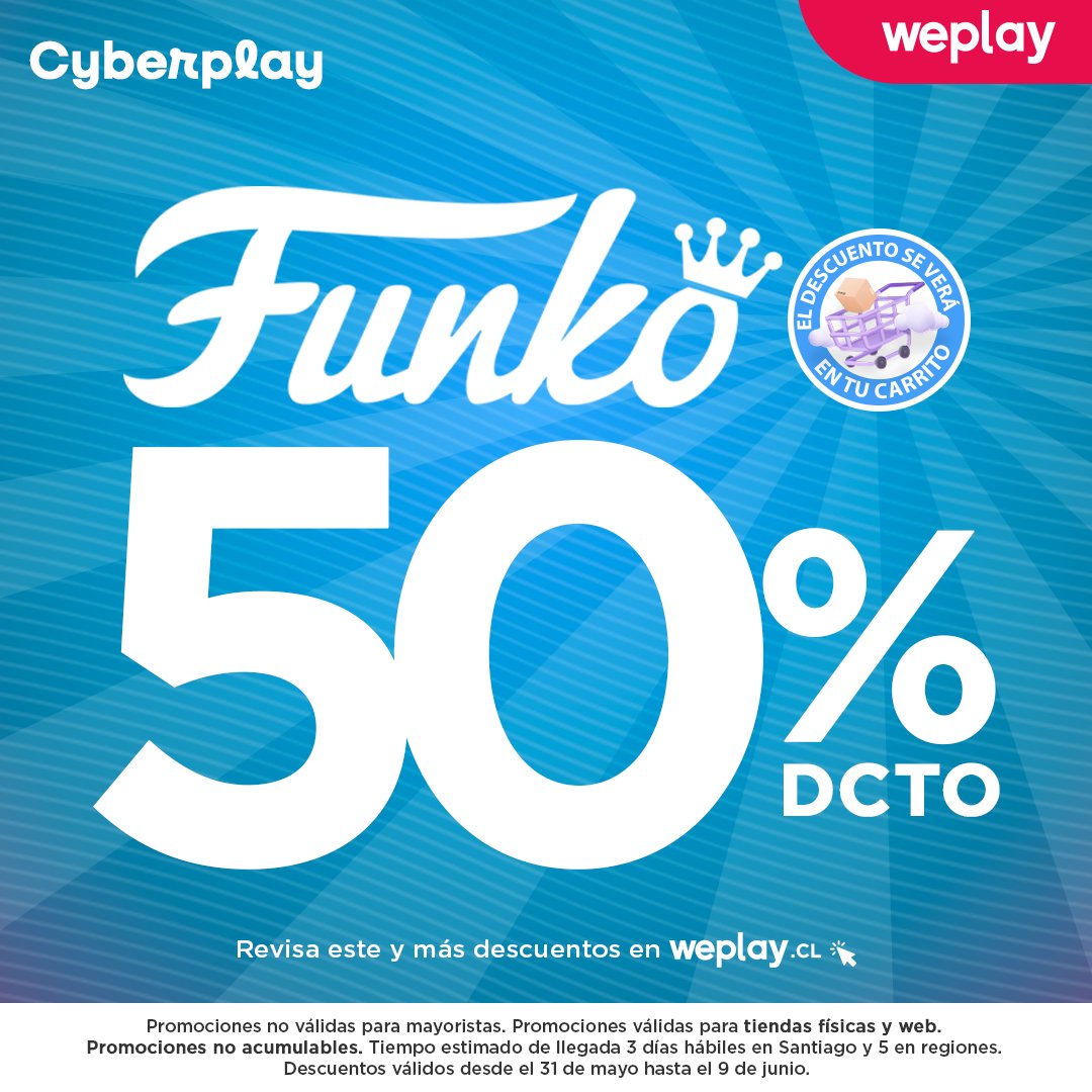weplaystore_cl's tweet photo. [#Cyberplay] ¡Atención Weplayers! 👀🎉 50% en Todo #Funko y 40% en figuras #Banpresto, súmate a la diversión de Cyberplay de weplay, los descuentos están disponibles en nuestra web https://t.co/QuuX0Cot4u y en tiendas físicas. #WeplayStore https://t.co/jLkcCa0eeS