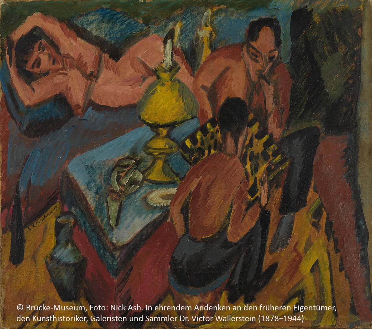 E. L. Kirchners Gemälde „Erich Heckel und Otto Mueller beim Schach“ (1913) verbleibt im Brücke-Museum. Mit den Erben des vom NS-Staat verfolgten Voreigentümers Victor Wallerstein konnte eine faire und gerechte Lösung gefunden werden: kulturstiftung.de/kirchner-gemae…  #Erwerbungsförderung