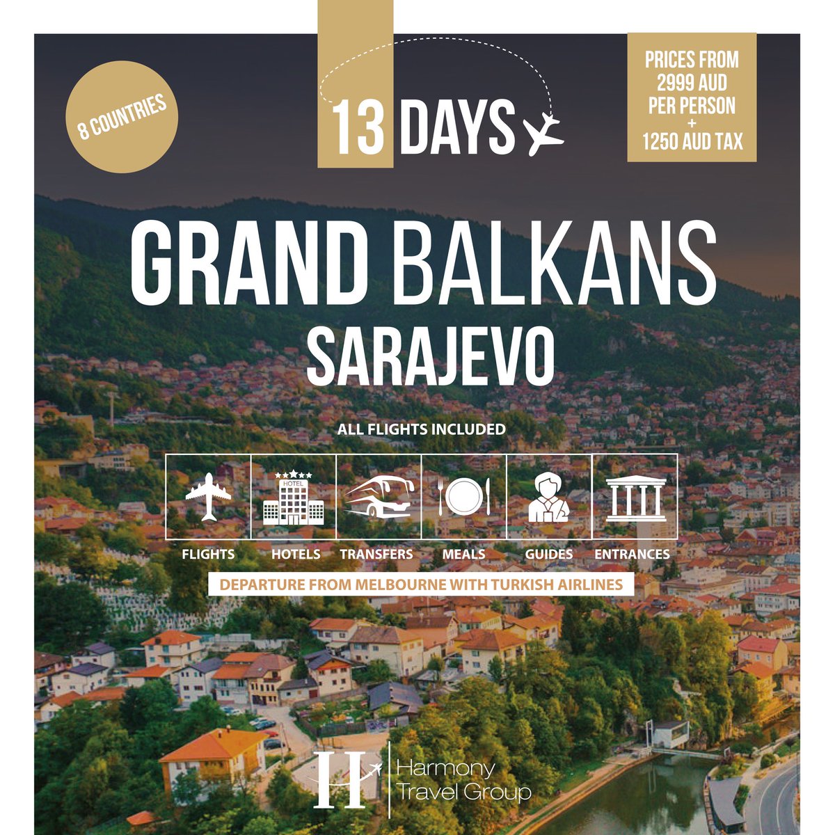 We are going on an unforgettable Balkan tour with Harmony Travel Group! 

We dive into historical and cultural discoveries in the fascinating atmosphere of Sarajevo. We collect unforgettable memories in Sarajevo, the mysterious capital of the Balkans. ✈️🗺️

#BalkanTour #Sarajevo