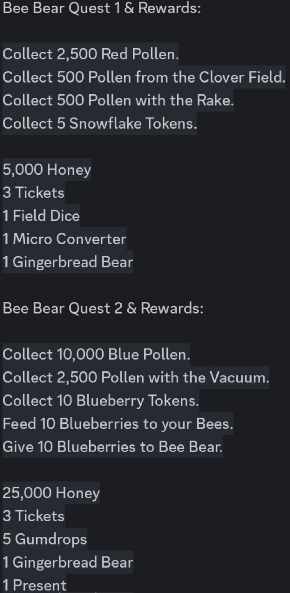 Bee Swarm Leaks on X: “🎄 Beesmas 🎄 The quests for Bee Bear have 