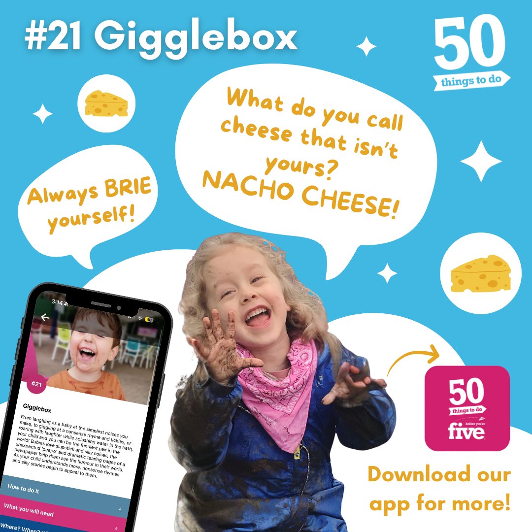 50TTDBradford's tweet image. 🧀Did you know today is National Cheese day?!🧀

To celebrate, why not tell some CHEESY jokes and have a giggle?😁🫶 How many can you think of?

Download our FREE app or check out the 50 Things Bradford website for more fun ideas👉ow.ly/cJKs50S8uhX 

#familyfun #gigglebox