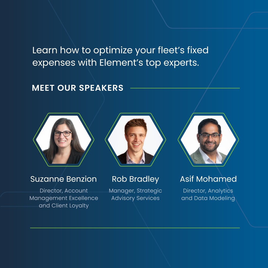 Are you seeking expert insights to optimize your fleet operations and reduce costs? Register for our webinar at elementfleet.com/tcowebinar and join speakers Suzanne Benzion, Rob Bradley, and Asif Mohamed as they discuss the latest insights on #fleetTCO.