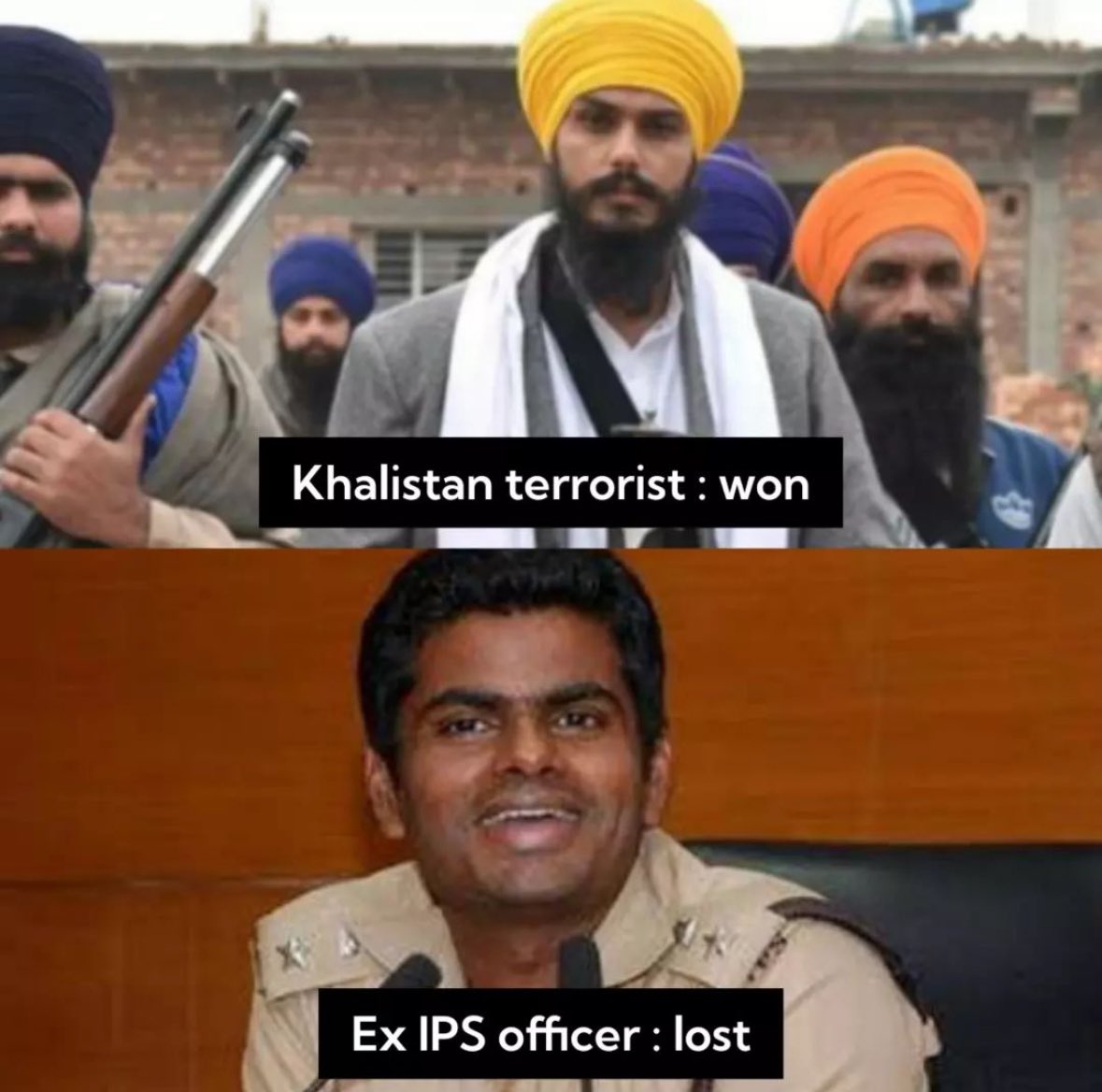 sujithspeaking's tweet photo. North:A separatist, terrorist, son of one of the killers of ex PM Indira Gandhi won the elections while in Jail.
South:A former IPS, AIR 244, IIM graduate son of a farmer lost while trying to get the Hindus of TN together.
The reason  last 1000 years India was under foreign rule. https://t.co/KIfbHwCzX2