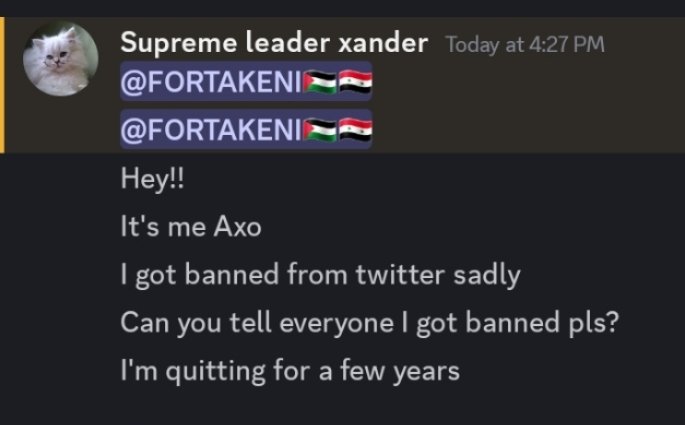 FORTAKENI's tweet photo. Sadlly day my best friend ❤️ him did get ban @XZargosa8797 and him did Quit:< #ripaxo this pic from disord bye axo have good days:( https://t.co/g89Y4hEorS