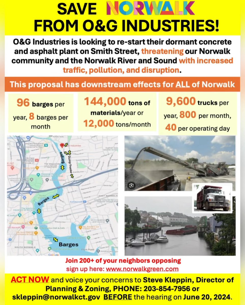 Norwalk P+Z will be hearing from O+G tomorrow, June 5th, on the application for their Smith Street site - public comment will be happening at following meetings! Please tune into the Zoom only meeting tomorrow for more details about the application.