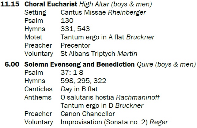 Today's choral services are sung by the Cathedral Choir and include music by #JosefRheinberger #AntonBruckner and #Rachmaninoff. All are welcome.