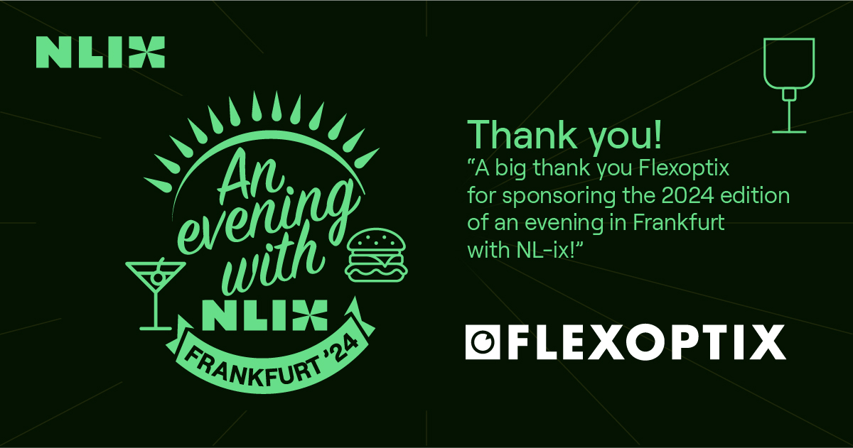 A special thanks to <a href="/flexOptix/">FLEXOPTIX</a> for sponsoring "An evening with NL-ix, Frankfurt", set for June 13, 2024, at Citybeach, Frankfurt. This event promises to blend fun, food, and networking from 17:00 to 23:00. Your evening to relax, network, and enjoy Bitterballen, awaits!
#nlix