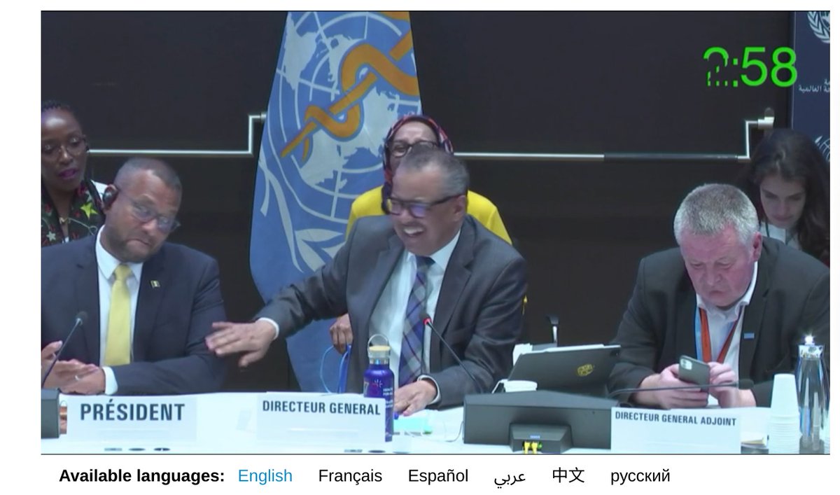 ThiruGeneva's tweet photo. Before the close of #EB155 @WHO Director-General @DrTedros made a quip about that venerable institution down by the lake. @WTO @Matthewbarbados https://t.co/E3CVTH7kPF