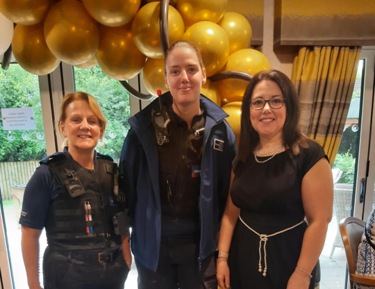 PCSO Lauren and Kay joined Avon Valley Care home today whilst they celebrated their 5th anniversary. Avon Valley also celebrated Lauren's last day as a PCSO, where she will now continue her career as a Police Constable. #communityengagement #avonvalleycarehome