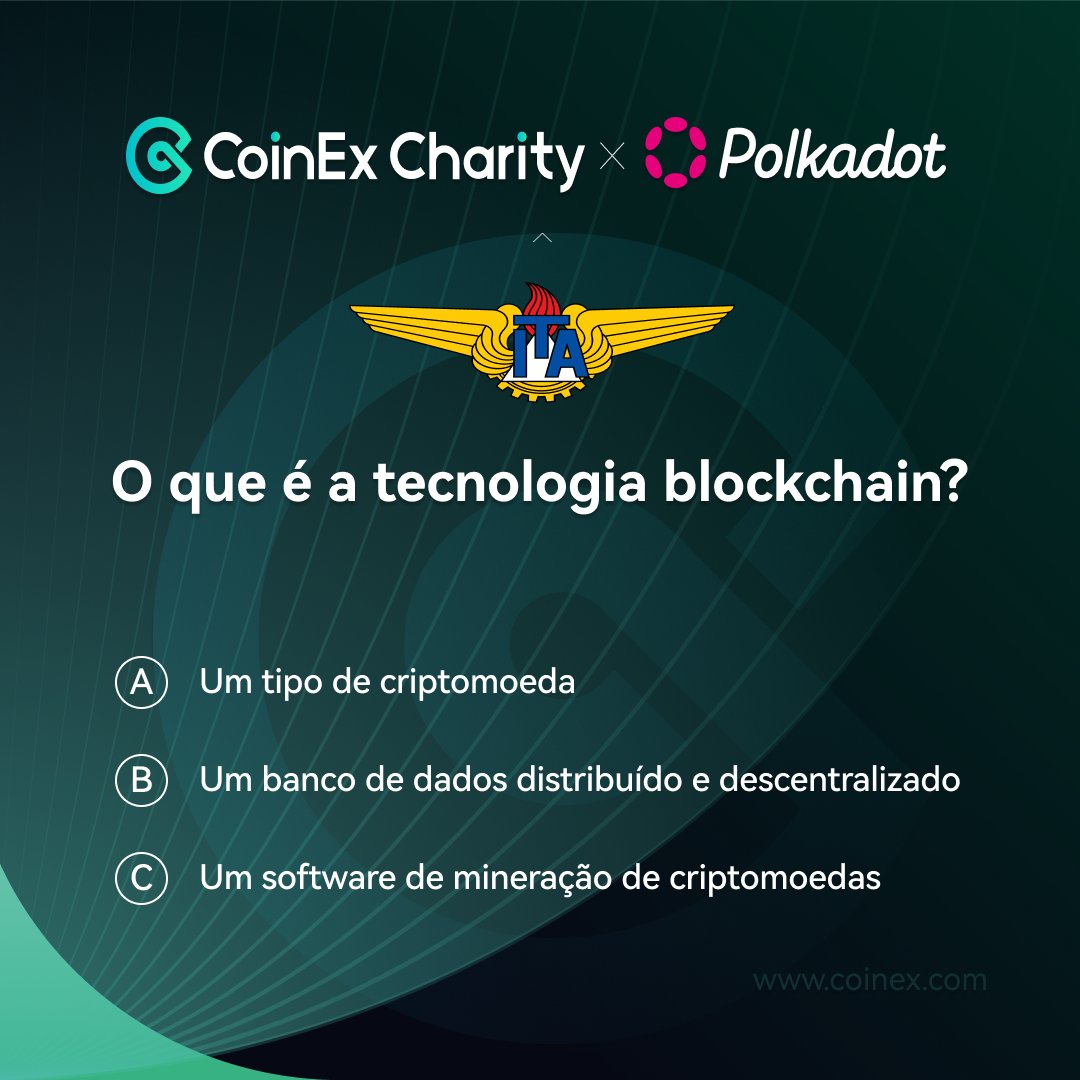CoinexPortugues's tweet image. Hoje, a CoinEx Charity está no ITA discutindo a expansão da Blockchain!🚀

E há uma oportunidade para todos compartilhar 3000 CET 

Regras📌

➡️Participe do quiz comentando as respostas corretas
➡️Use #CoinExNoITA
➡️Compartilhe este post

E não perca: todo o conteúdo do evento…