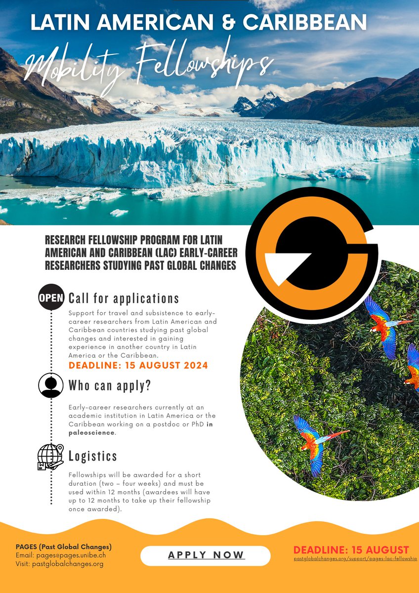 Are you a paleoscience ECR in the Latin American/ Caribbean region, looking to gain some research experience not too, too far from home? How about a PAGES LAC mobility fellowship? The deadline to apply is 15 August!
👉pastglobalchanges.org/support/pages-…