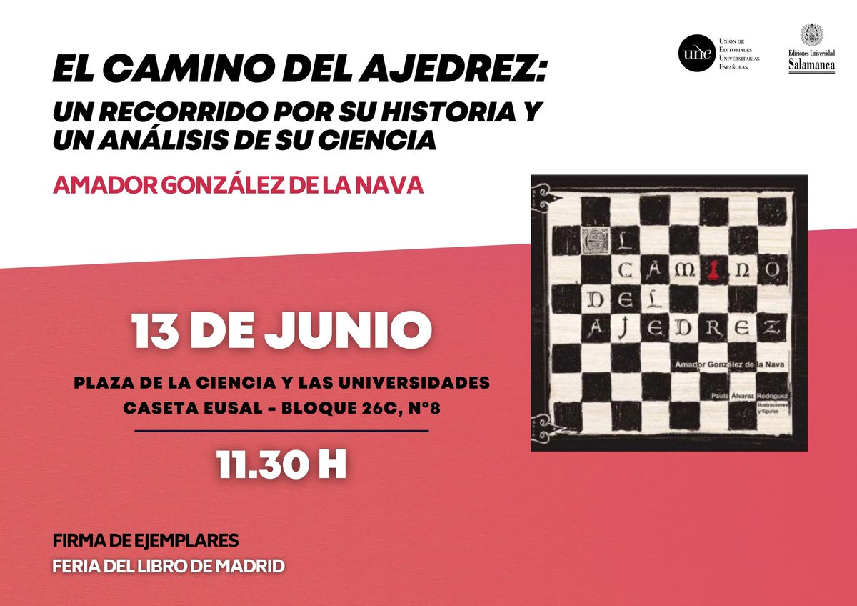 amadordelanava's tweet photo. El próximo 13 de junio voy a tener el placer de estar con @edicionesusal en la feria del libro de Madrid y poder así dedicar ejemplares del Camino del Ajedrez a mis amigos madrileños https://t.co/zM3Oxi6E3V