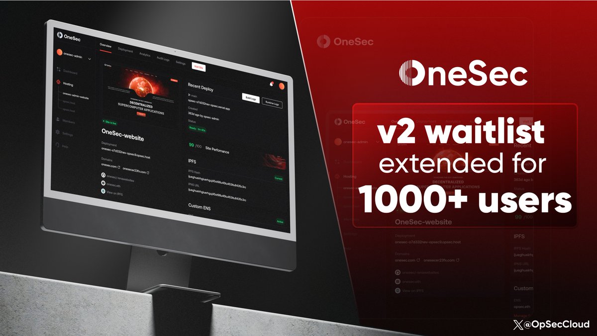 OpSec (@opseccloud) on Twitter photo OneSec v2 waitlist extended for a further 1000 users! 
APPLY HERE: kk6fi146gxh.typeform.com/to/ixp2kul0
Applications are still open, apply now and start deploying your dApps in just 2 clicks.
Please ensure you use the same email associated with your GitHub account. We look forward to OneSec v2 waitlist extended for a further 1000 users! 
APPLY HERE: kk6fi146gxh.typeform.com/to/ixp2kul0
Applications are still open, apply now and start deploying your dApps in just 2 clicks.
Please ensure you use the same email associated with your GitHub account. We look forward to