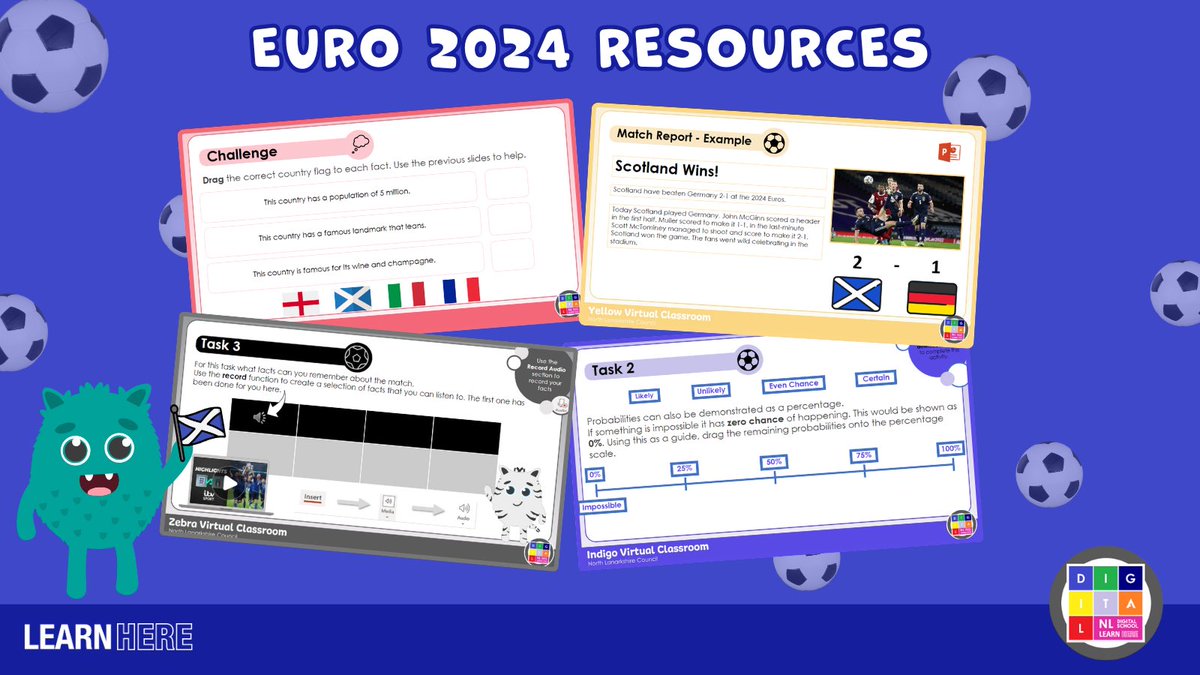 Get ready for #EURO2024 with our teaching resources! ⚽️ Planners and lessons across Early, First &amp; Second level including ASN from writing match reports to acting out a goal 🏆 Available to ALL Glow users now 🔗 glowscotland.sharepoint.com/sites/Euro2024… <a href="/HofENLcentral/">Gerard McLaughlin</a> <a href="/ScottishFA/">Scottish FA</a> #DigiLearnScot
